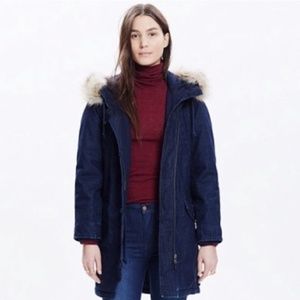 Madewell  Alma Blue Denim Parka Winter Coat Jacket in Indigo Rinse M